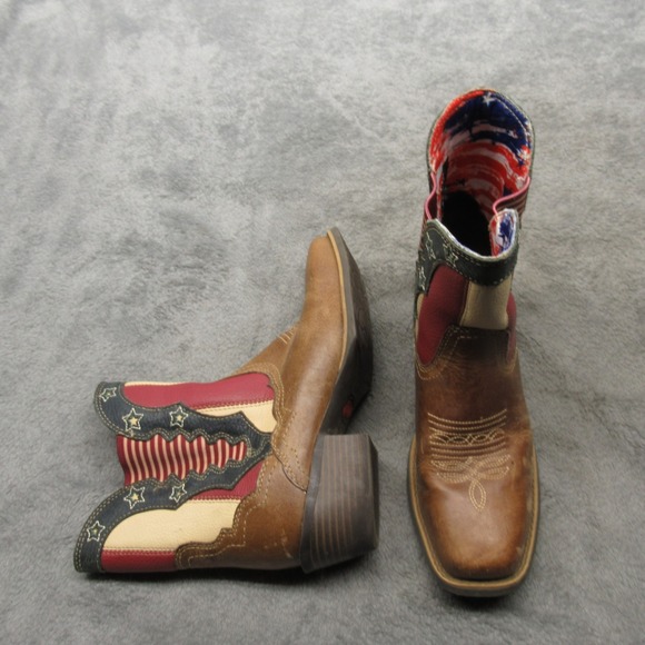 Justin Womens Boots 7 B Brown Square Toe American Flag Western Chellie Patriot - Picture 2 of 16